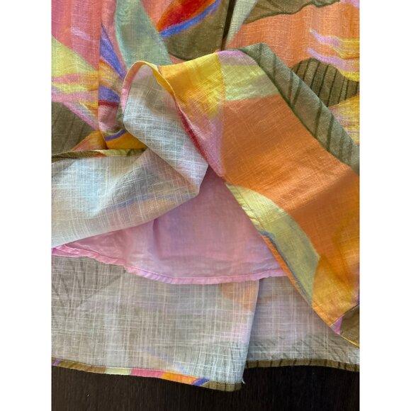 Kourt Ruffled Sleeve Rayon/Linen Blend Multi-Color Tropical Print Mini Dress - Picture 6 of 9